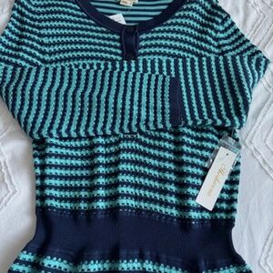 A-Line Knit Mini Dress - NEW - Color Turquoise/Navy - Size US L